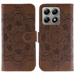 For Xiaomi 14T Sun Mandala Embossing Pattern Phone Leather Case(Brown)