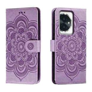 For Honor 100 Sun Mandala Embossing Pattern Phone Leather Case(Purple)