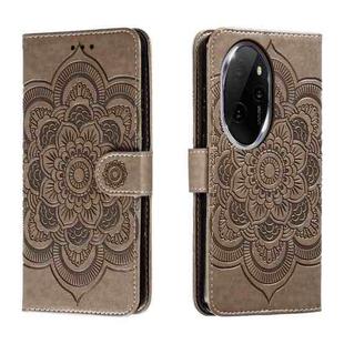 For Honor 100 Pro Sun Mandala Embossing Pattern Phone Leather Case(Grey)