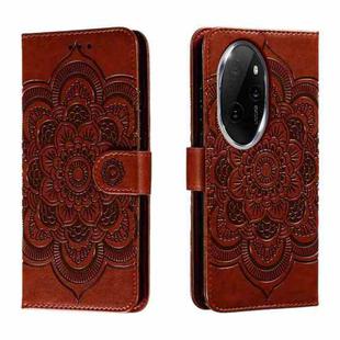 For Honor 100 Pro Sun Mandala Embossing Pattern Phone Leather Case(Brown)