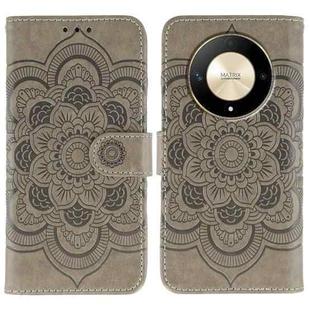 For Honor X9b / X50 / Magic6 Lite / X50 GT Sun Mandala Embossing Pattern Phone Leather Case(Grey)