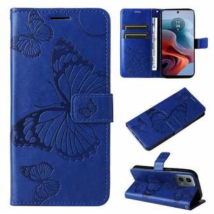 For Motorola Moto G34 3D Butterfly Embossed Pattern Flip Leather Phone Case(Blue)