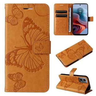 For Motorola Moto G34 3D Butterfly Embossed Pattern Flip Leather Phone Case(Yellow)