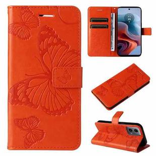 For Motorola Moto G34 3D Butterfly Embossed Pattern Flip Leather Phone Case(Orange)