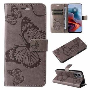 For Motorola Moto G34 3D Butterfly Embossed Pattern Flip Leather Phone Case(Grey)