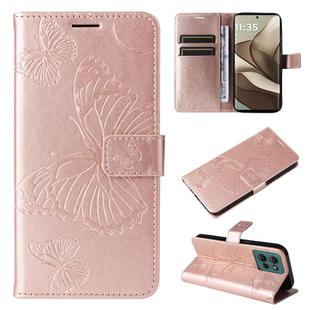 For Motorola Edge 50 5G 3D Butterfly Embossed Pattern Flip Leather Phone Case(Rose Gold)