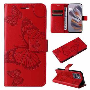 For Motorola Edge 50 Neo 3D Butterfly Embossed Pattern Flip Leather Phone Case(Red)