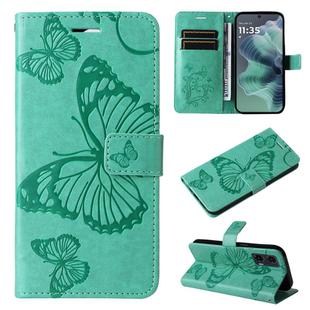 For Motorola Moto G35 3D Butterfly Embossed Pattern Flip Leather Phone Case(Green)