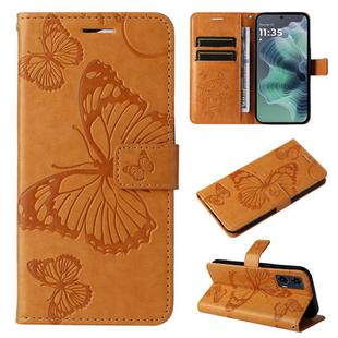 For Motorola Moto G35 3D Butterfly Embossed Pattern Flip Leather Phone Case(Yellow)