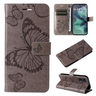 For Motorola Moto G35 3D Butterfly Embossed Pattern Flip Leather Phone Case(Grey)