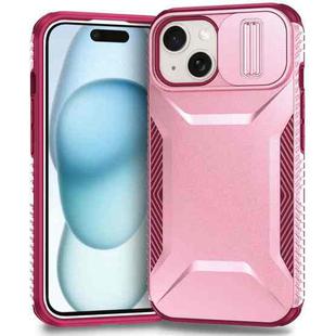 For iPhone 15 Plus Sliding Camshield Phone Case(Pink + Rose Red)