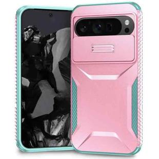 For Google Pixel 9 Pro XL Sliding Camshield Phone Case(Pink + Grey Green)