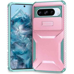 For Google Pixel 8 Pro Sliding Camshield Phone Case(Pink + Grey Green)