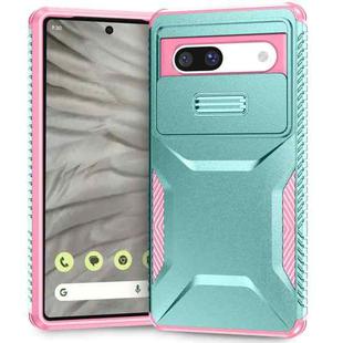 For Google Pixel 7a Sliding Camshield Phone Case(Grey Green + Pink)