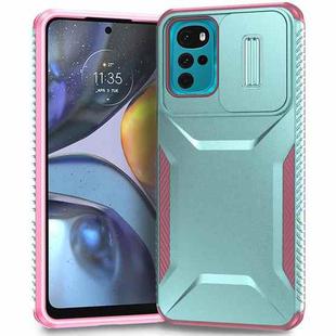 For Motorola Moto G22 2024 Sliding Camshield Phone Case(Grey Green + Pink)