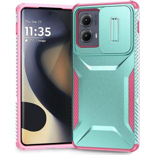 For Motorola Edge 5G 2024 Sliding Camshield Phone Case(Grey Green + Pink)