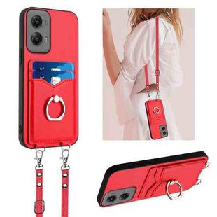 For Motorola Moto G Stylus 5G 2024 R20 Crossbody Rope Ring Card Holder Phone Case(Red)