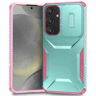 For Samsung Galaxy S24+ 5G Sliding Camshield Phone Case(Grey Green + Pink)