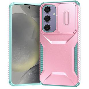 For Samsung Galaxy S24 FE 5G Sliding Camshield Phone Case(Pink + Grey Green)