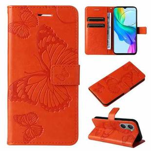 For vivo Y03 3D Butterfly Embossed Pattern Flip Leather Phone Case(Orange)