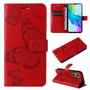 For vivo Y03 3D Butterfly Embossed Pattern Flip Leather Phone Case(Red)