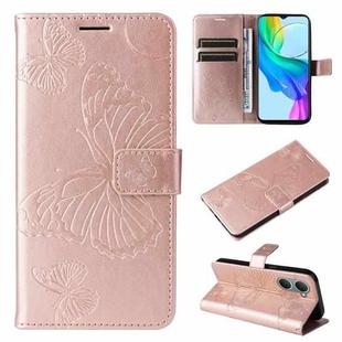 For vivo Y03 3D Butterfly Embossed Pattern Flip Leather Phone Case(Rose Gold)