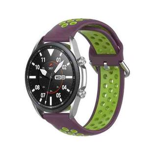 For Galaxy Watch 3 45mm Silicone Two-color Watch Band, Size: 22mm(Purple Lime)