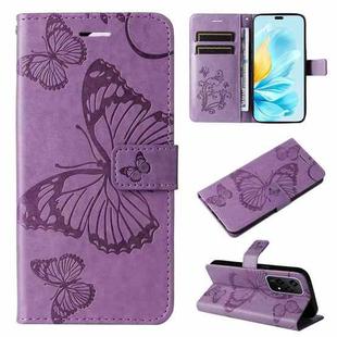 For Honor 200 Lite Global 3D Butterfly Embossed Pattern Flip Leather Phone Case(Purple)