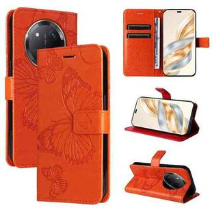 For Honor X9C 5G Global 3D Butterfly Embossed Pattern Flip Leather Phone Case(Orange)