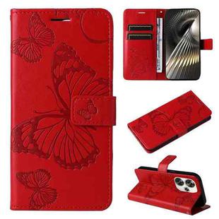 For Xiaomi Poco F6 3D Butterfly Embossed Pattern Flip Leather Phone Case(Red)
