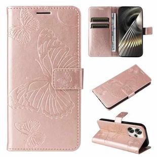 For Xiaomi Poco F6 3D Butterfly Embossed Pattern Flip Leather Phone Case(Rose Gold)