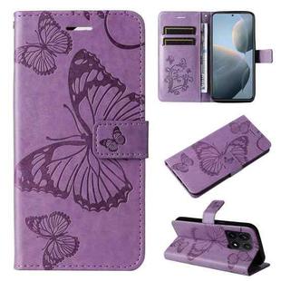 For Xiaomi 14T 3D Butterfly Embossed Pattern Flip Leather Phone Case(Purple)