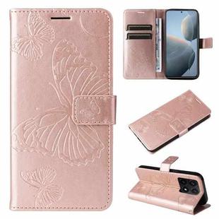 For Xiaomi 14T 3D Butterfly Embossed Pattern Flip Leather Phone Case(Rose Gold)