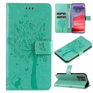 For Motorola Edge 50 Pro Tree & Cat Embossed Pattern Flip Leather Phone Case(Green)