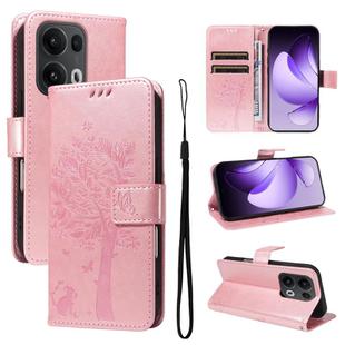 For OPPO Reno13 Pro 5G Global Tree & Cat Embossed Pattern Flip Leather Phone Case(Rose Gold)
