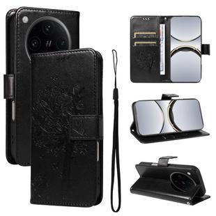 For OPPO Find X8 Pro Global Tree & Cat Embossed Pattern Flip Leather Phone Case(Black)