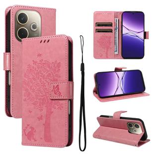 For OPPO A5 Pro 5G Global Tree & Cat Embossed Pattern Flip Leather Phone Case(Pink)