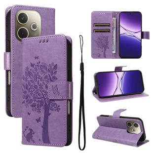 For OPPO A5 Pro 5G Global Tree & Cat Embossed Pattern Flip Leather Phone Case(Light Purple)