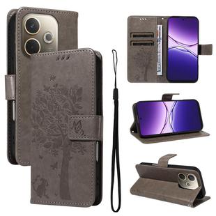 For OPPO A5 Pro 5G Global Tree & Cat Embossed Pattern Flip Leather Phone Case(Grey)