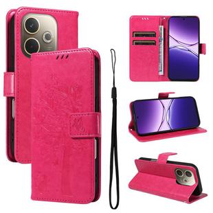 For OPPO A5 Pro 5G Global Tree & Cat Embossed Pattern Flip Leather Phone Case(Rose Red)