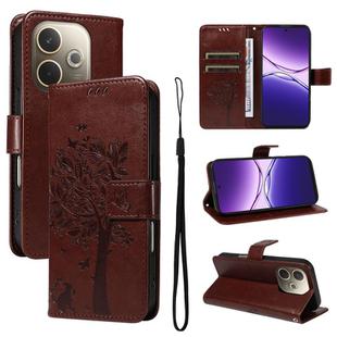 For OPPO A5 Pro 5G Global Tree & Cat Embossed Pattern Flip Leather Phone Case(Coffee)