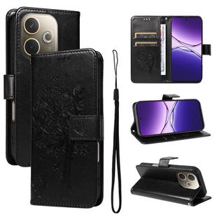 For OPPO A5 Pro 5G Global Tree & Cat Embossed Pattern Flip Leather Phone Case(Black)