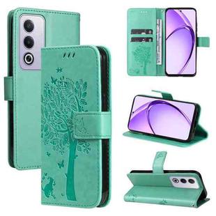 For OPPO K12X 5G Global Tree & Cat Embossed Pattern Flip Leather Phone Case(Green)