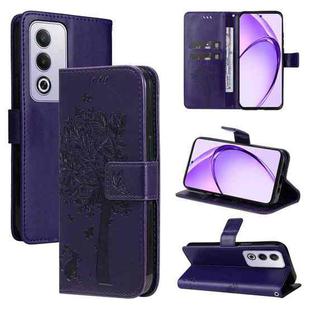 For OPPO K12X 5G Global Tree & Cat Embossed Pattern Flip Leather Phone Case(Purple)