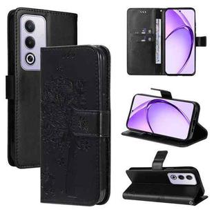 For OPPO K12X 5G Global Tree & Cat Embossed Pattern Flip Leather Phone Case(Black)