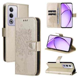 For OPPO K12X 5G Global Tree & Cat Embossed Pattern Flip Leather Phone Case(Gold)