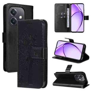 For OPPO A3 4G Global / A60 5G Tree & Cat Embossed Pattern Flip Leather Phone Case(Black)