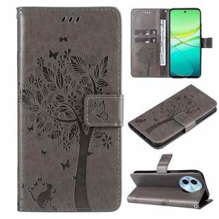 For vivo Y38 / Y200i / T3x Global Tree & Cat Embossed Pattern Flip Leather Phone Case(Grey)