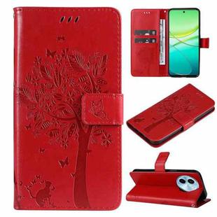 For vivo Y38 / Y200i / T3x Global Tree & Cat Embossed Pattern Flip Leather Phone Case(Red)