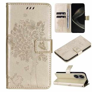 For Huawei nova 12 SE / nova 11 SE Tree & Cat Embossed Pattern Flip Leather Phone Case(Gold)